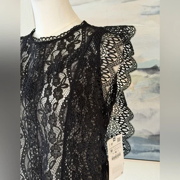 NWT Zara Black Lace Top - Picture 2 of 16